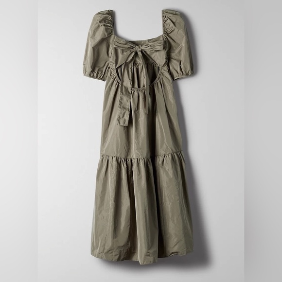 Aritzia Wilfred gray green puff sleeve Serenade midi dress - size Medium (M) - Picture 6 of 11